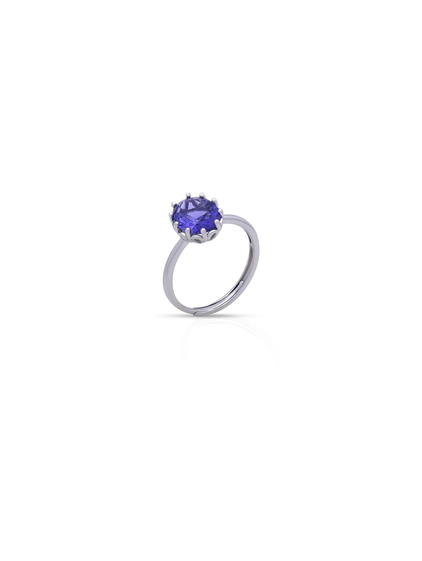 Purple Crystal Solitaire Ring | Elegant Adjustable Silver-Plated Ring for Women
