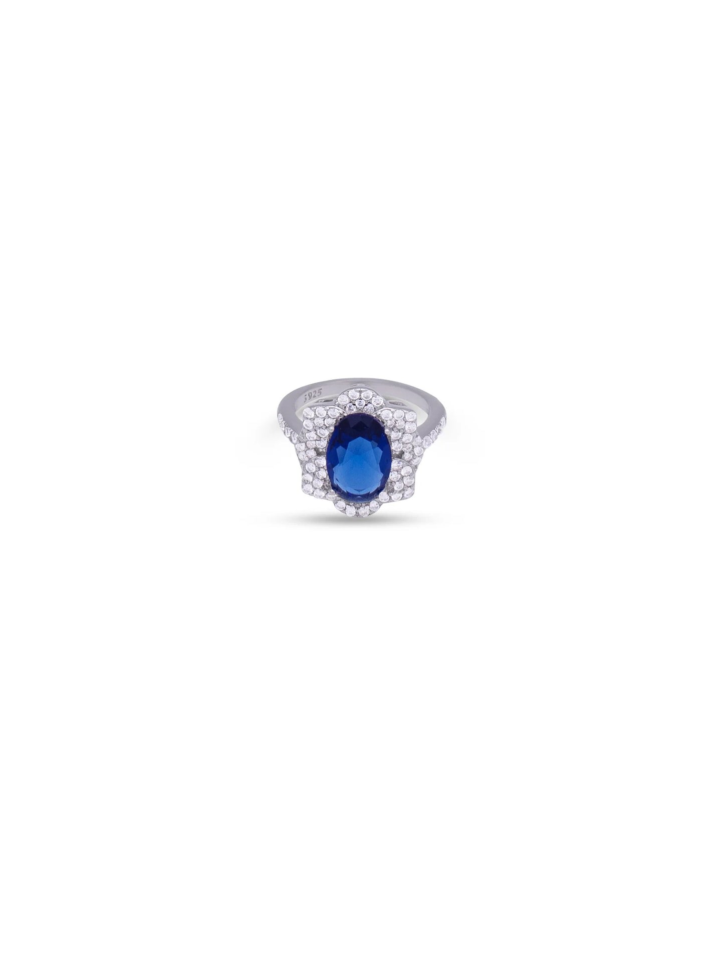 Blue Sapphire Floral Statement Ring | Elegant Silver-Plated Crystal Ring for Women