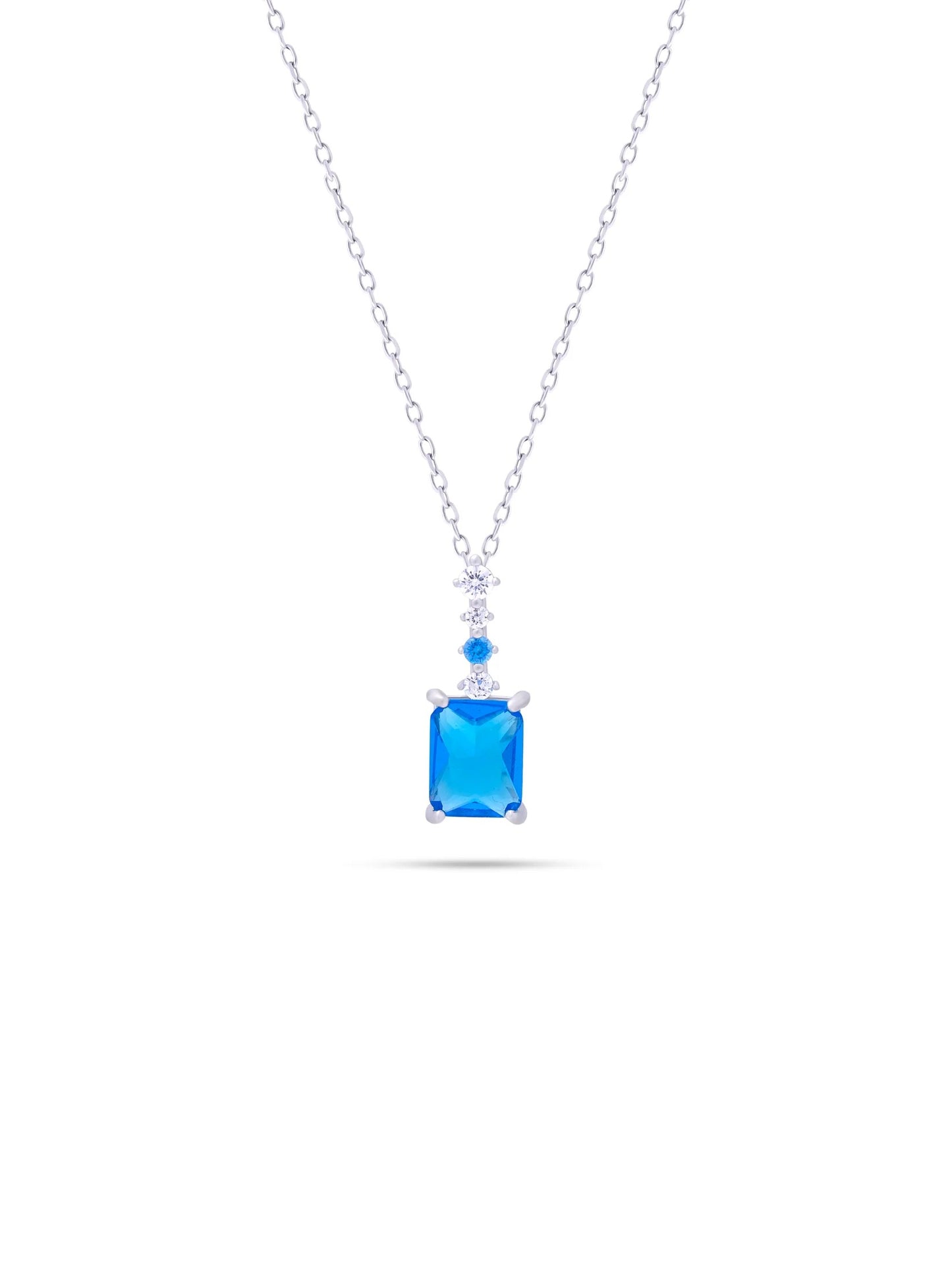 Blue Crystal Rectangle Pendant Necklace | Elegant Silver-Plated Pendant Necklace for Women