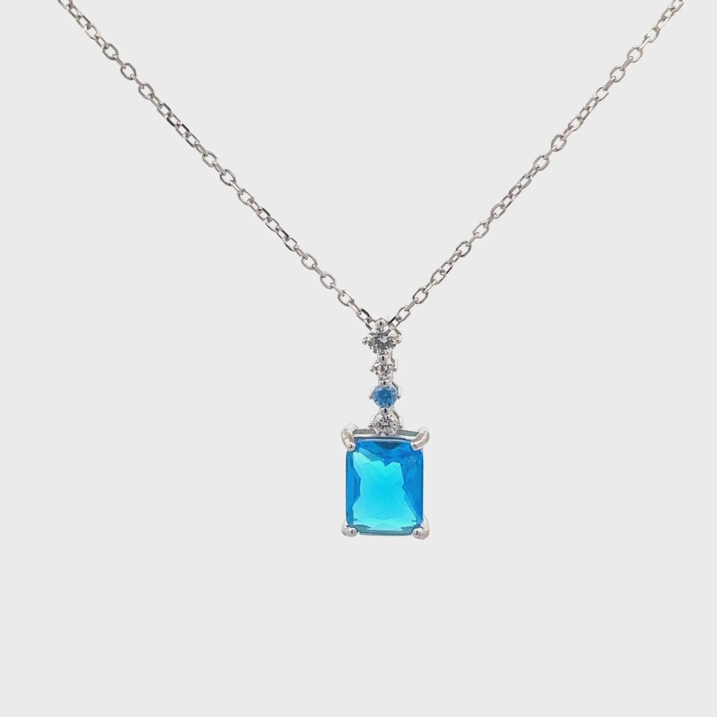 Blue Crystal Rectangle Pendant Necklace | Elegant Silver-Plated Pendant Necklace for Women